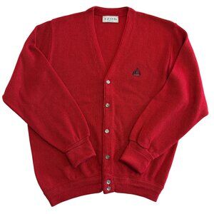 VINTAGE 90s IZOD Crest Indie Grandpa Red Cardigan Sweater Large